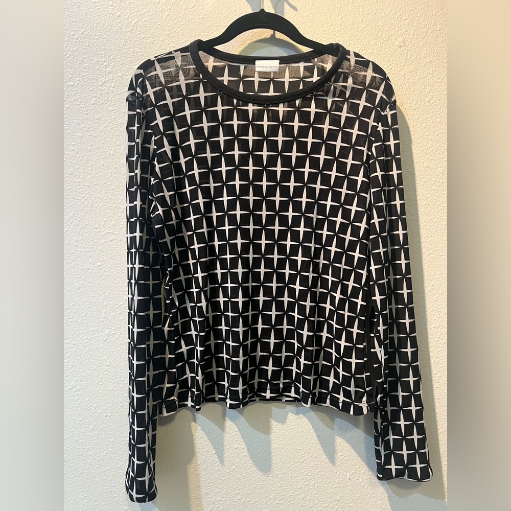 Newsport news vintage sheer Black and White Geometric Women's Top